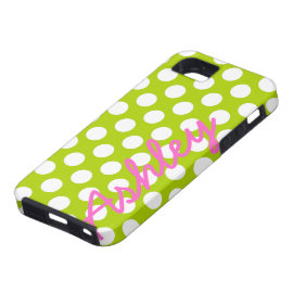 Trendy Polka Dot Pattern with name - green pink iPhone 5 Cases