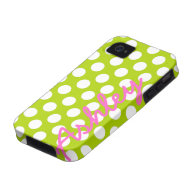 Trendy Polka Dot Pattern with name - green pink iPhone 4/4S Cases
