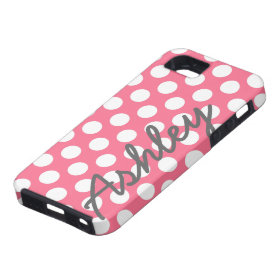 Trendy Polka Dot Pattern with name - pink gray iPhone 5 Covers