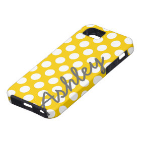 Trendy Polka Dot Pattern with name - yellow gray iPhone 5 Covers