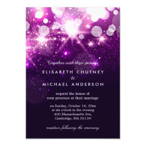 Trendy Purple Glitter Sparkles Stylish Wedding 5x7 Paper Invitation Card