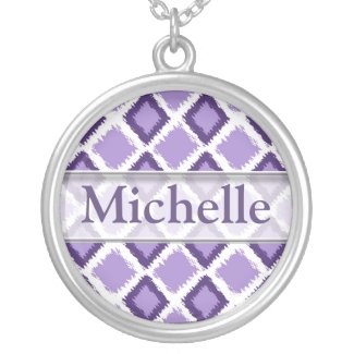 Trendy Purple Ikat Pattern With Custom Name Necklace