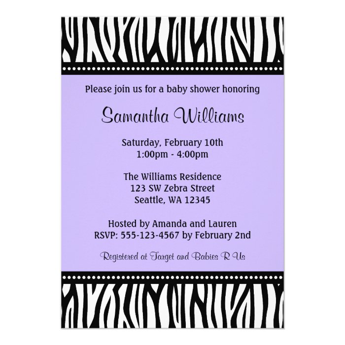 Trendy Purple Zebra Girl Baby Shower Invitations