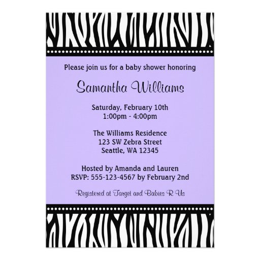 Trendy Purple Zebra Girl Baby Shower Invitations