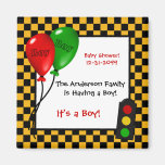 Trendy Race Car Checkers Boy Baby Shower Magnets