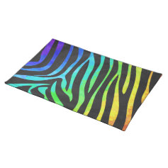 Trendy Rainbow and Black Zebra Animal Print on ele Placemat