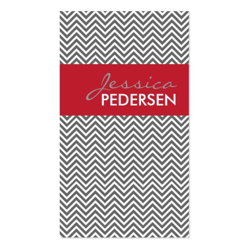 Trendy Red and Gray Chevron Business Cards (front side)