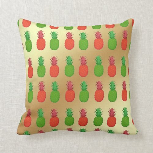 Trendy Red and Green Christmas Pineapple on Gold Throw Pillow