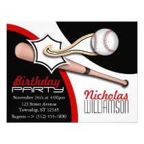 Trendy Red Baseball Birthday Invitations