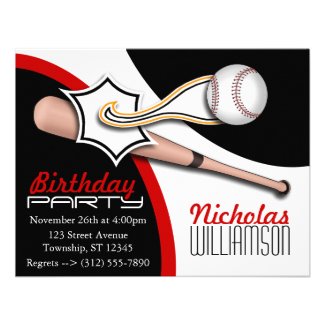 Trendy Red Baseball Birthday Invitations