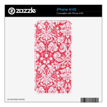Trendy Red Damask Pattern Skins For The iPhone 4S