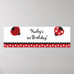 Trendy Red Ladybug Birthday Banner Sign Print