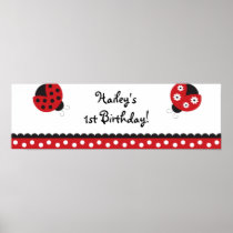 Trendy Red Ladybug Birthday Banner Sign Print