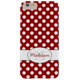 Trendy Red White polka dots Monogram iPhone 6 Plus Barely There iPhone 6 Plus Case