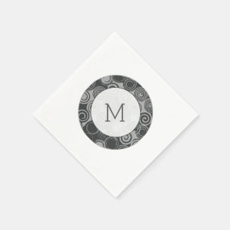 Trendy Retro Swirls Silver Gray Monogram Disposable Napkins