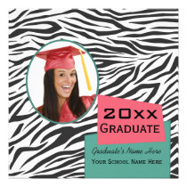 Trendy Retro Zebra Graduation Invitation invitations