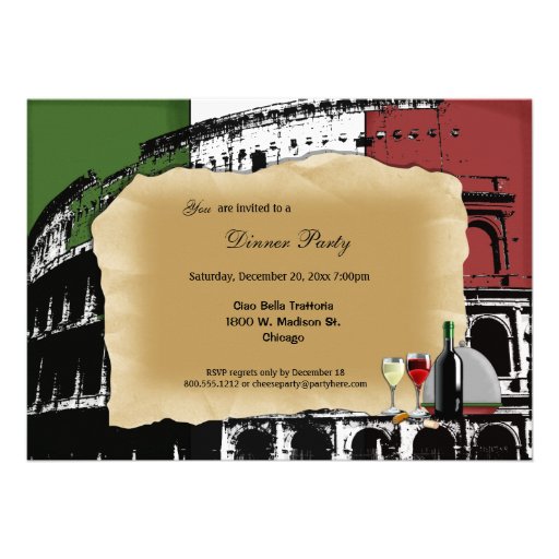 Trendy Roman Coliseum Dinner Party Invite (front side)