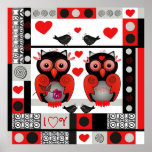 Trendy Romantic Poster with Owls and text