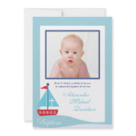 Trendy Sailboat Baptism Photo Invitation 2-sided