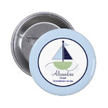 Trendy Sailboat Name Tag Button - Green/Blue