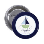 Trendy Sailboat Name Tag Button - Green/Blue