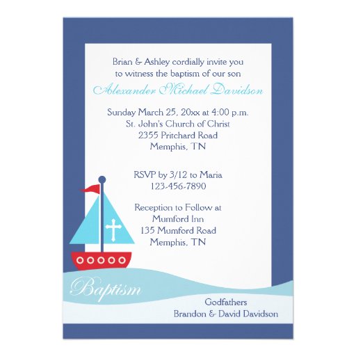 Trendy Sailboat (Navy) Baptism Invitation
