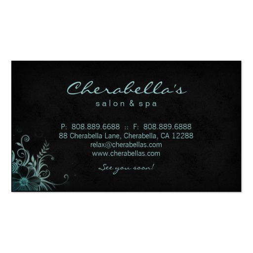 Trendy Salon Spa Floral Business Card Blue Green (back side)