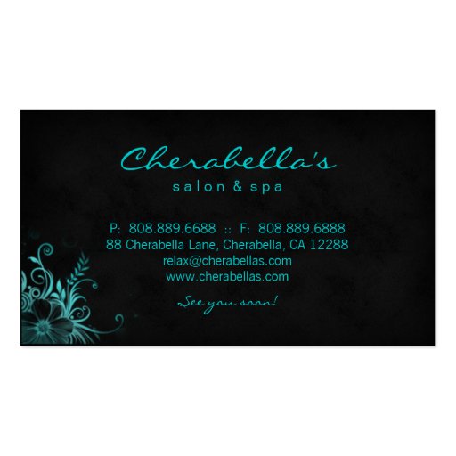 Trendy Salon Spa Floral Business Card Bright Blue (back side)