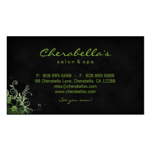 Trendy Salon Spa Floral Business Card Lime Green (back side)