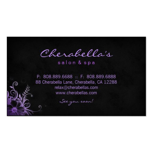 Trendy Salon Spa Floral Business Card Purple (back side)