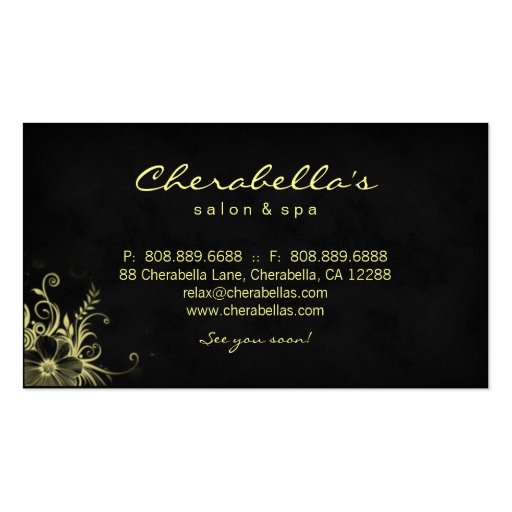 Trendy Salon Spa Floral Business Card Yellow (back side)