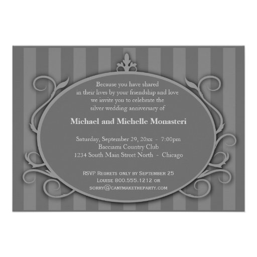 Trendy Silver Damask 25th Anniversary Photo Invite