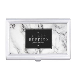 Trendy Simple Black And White Marble Stone Business Card Case