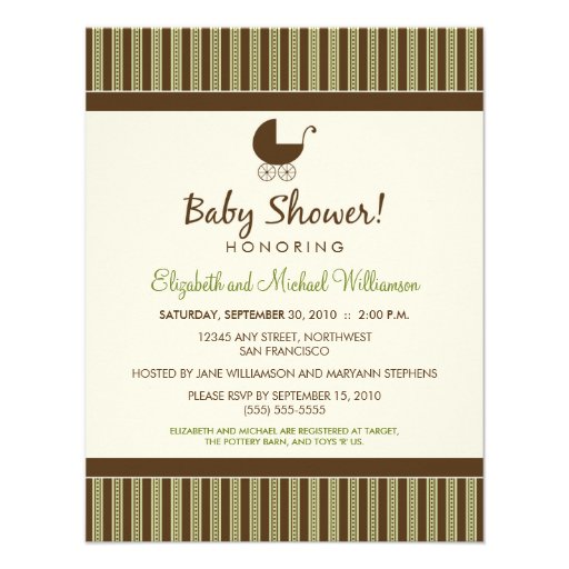 Trendy Stripes Baby Shower Invitation (lime/brown)