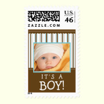 Trendy Stripes Photo Baby Stamp (blue/brown) stamps