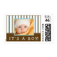 Trendy Stripes Photo Baby Stamp (blue/brown)