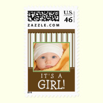 Trendy Stripes Photo Baby Stamp (green/brown) stamps