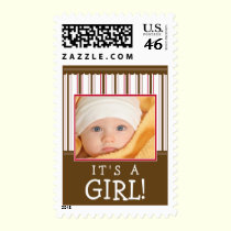 Trendy Stripes Photo Baby Stamp (pink/brown) stamps