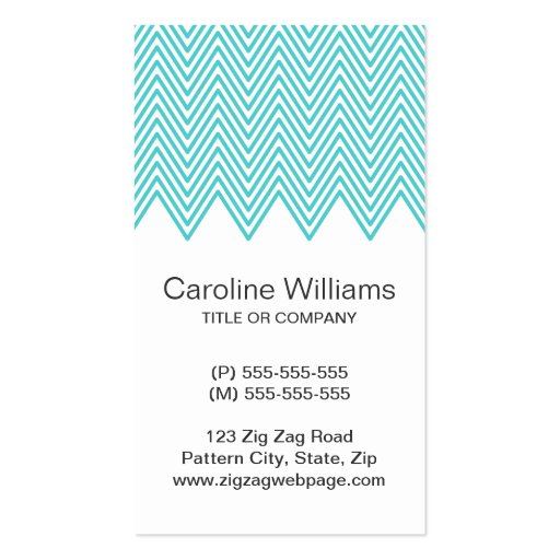 Trendy stylish aqua blue chevron pattern, vertical business card (front side)
