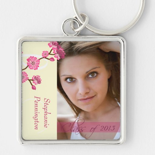 Trendy stylish cherry blossom photo graduation key chain
