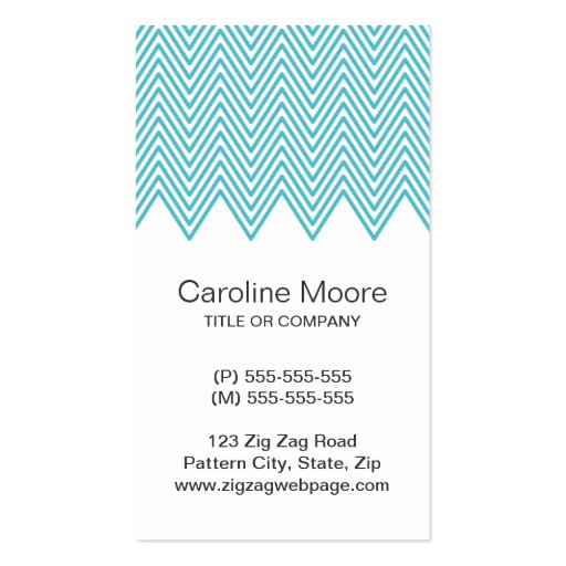 Trendy stylish ocean blue chevron pattern vertical business card templates (front side)