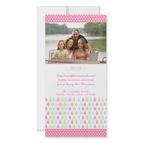 Trendy stylish pink Christmas trees photo card photocard