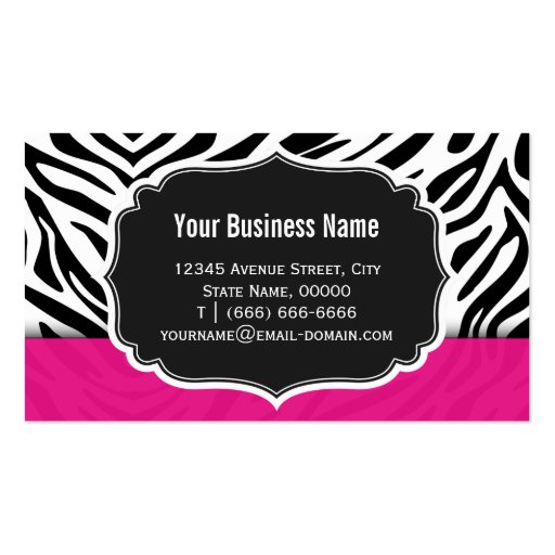 Trendy Stylish Zebra Print Diamond Girly Hot Pink Business Card Templates (back side)