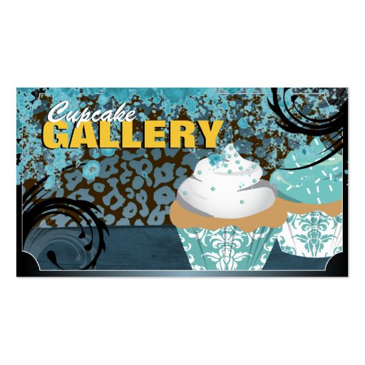 Trendy Teal Leopard Print Cupcake Business Card (front side)