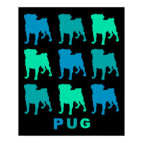Trendy Teal Pugs Poster posters