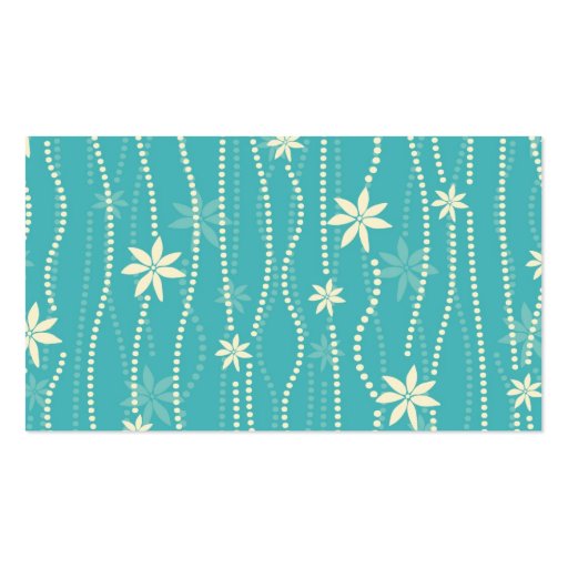 Trendy Teal Summer Flower Pattern Business Card Template (back side)