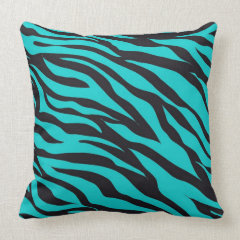 Trendy Teal Turquoise Black Zebra Stripes Throw Pillow