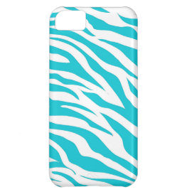 Trendy Teal White Zebra Stripes Wild Animal Prints iPhone 5C Cover