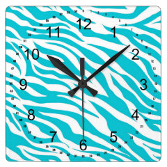Trendy Teal White Zebra Stripes Wild Animal Prints Clock