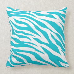 Trendy Teal White Zebra Stripes Wild Animal Prints Throw Pillows